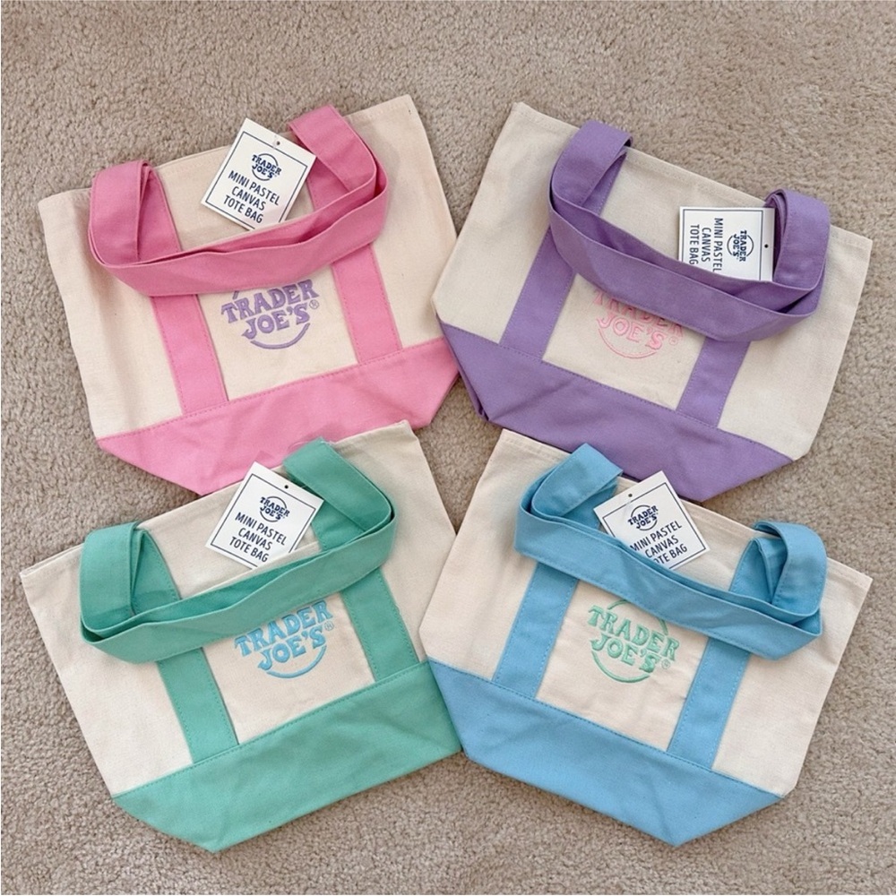 NWT Pastel Set Trader Joe’s Mini Canvas Tote Bags Bundle